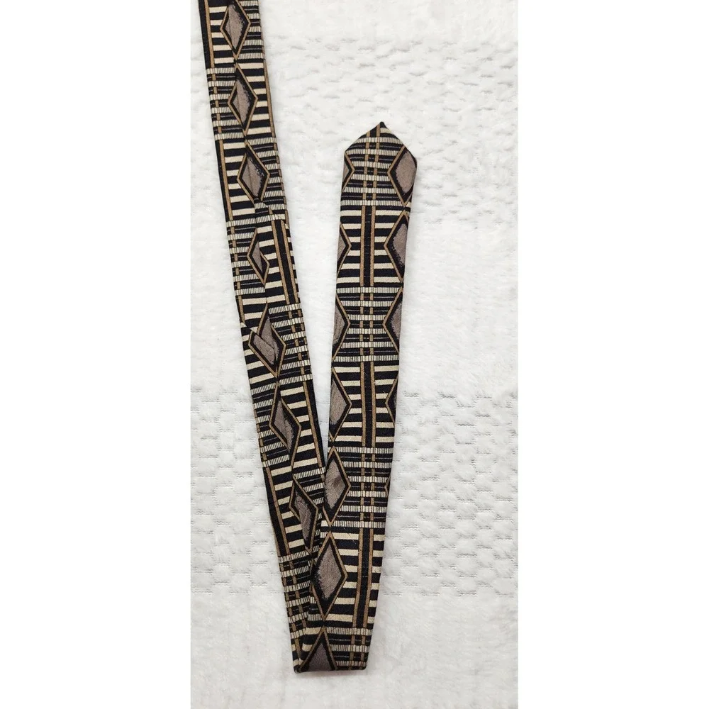 Robert Talbott Studio Silk Necktie Gold Black Silver Geometric Tie USA Made